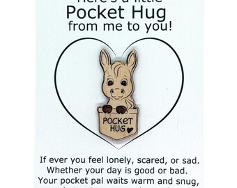 Donkey Pocket Hug - Burro Pocket Hug - Wood Pocket Hug - Pocket Hug with Card