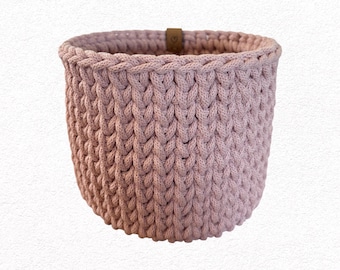 Pink Crochet Basket - Made with Cotton Braided Cord