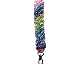 Crochet Wrist Keychain - Wristlet - Lanyard - Multicolor Cotton