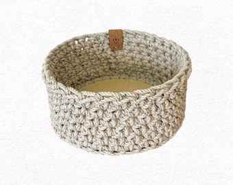 Crochet Basket with Wood Bottom - Made with Cotton Macrame Cord