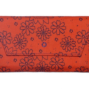 LIQUIDAÇÃO!! Carteira de tecido - Floral (tamanho normal, compartimentos para cartões, fecho de pressão, porta-moedas, cabe celular) (flores, laranja, azul, marinho)