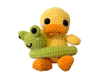 Crochet Duck with Frog Floatie - Chenille Duck