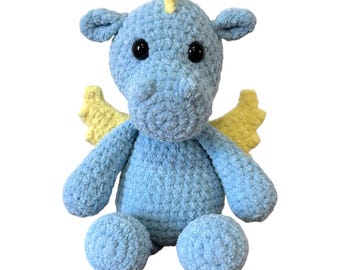 Blue and Yellow Crochet Dragon (Medium) - Chenille Dragon