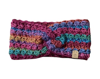 Crochet Twist Ear Warmer - Crochet Headband - Bright Jewel-Toned (Medium to Large Adult Size)