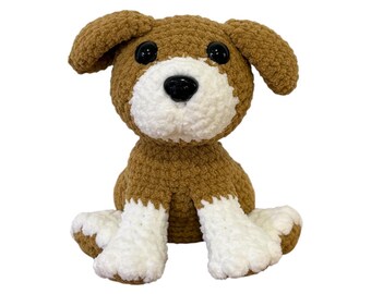 Brown and White Crochet Puppy - Chenille Puppy