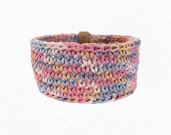 Multicolor Crochet Basket with Wood Bottom Insert - Made with Braided Cord