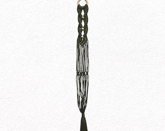 Small Macrame Plant Hanger - Dark Green with Wood Beads