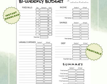 Bi-Weekly Budget Planner, Printable Bi-Weekly Budget Template, Bi-Weekly Paycheck Budget, Personal Finance Planner, Letter/A4