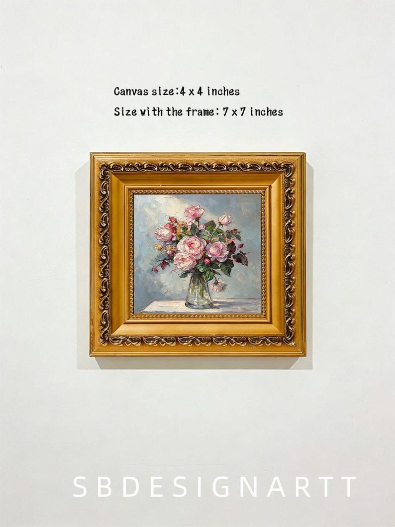 Hand‑painted Pink Rose Bouquet Vase Still Life Wall Art Decor, Custom ...
