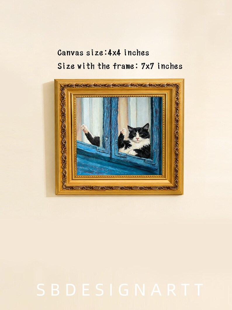 Loading Gift Window Cat Blue Window Frame Oil Painting, Custom Oil Painting From Photo ...