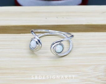 Double Round Opal S925 Sterling Silver Ring, Women's Minimalist Fashion Finger Ring Jewelry