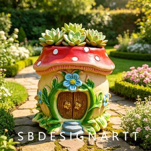 Forest‑Style Fairy Mushroom House Resin Planter,Succulent Green Plant Flower Pot,Gardening Landscape Tabletop Ornament,Decorative Craft Gift