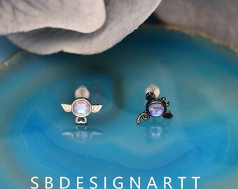 S925 Silver Angel and Demon-shaped Stud Earrings for Women, Gradient Earrings