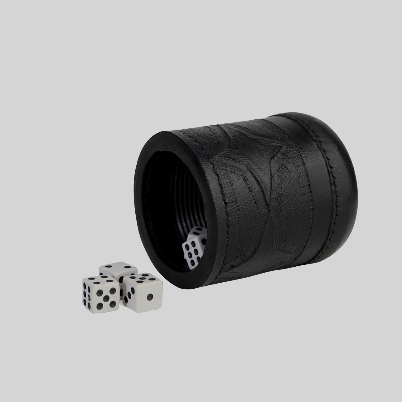 SUNSHINE HUT Leather Dice Cup With 5 Dice – Ribbed Walls – Commercial Quality – New