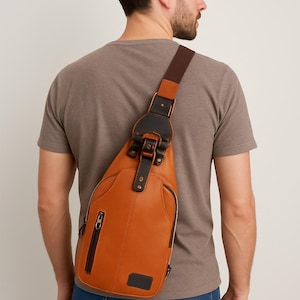 Genuine Leather Sling Bag | Unisex Crossbody with Adjustable Strap | Handmade Messenger Shoulder Bag | Classic Gift for Men, Women