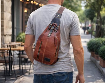 Handmade Leather Sling Bag Travel Crossbody Shoulder Bag Mini Bag Pack Fannay Bag Casual Carry Bag Gift For Him