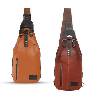 Set of 2 Genuine Leather Sling Bags | Unisex Crossbody with Adjustable Strap | Handmade Messenger Shoulder Bag | Classic Gift for Men, Women
