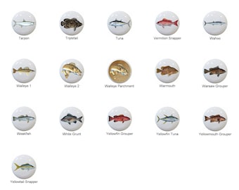 Realistic Fish T thru Y Fishing DECORATIVE Ceramic Dresser Drawer PULLS Cabinet Cupboard KNOBS