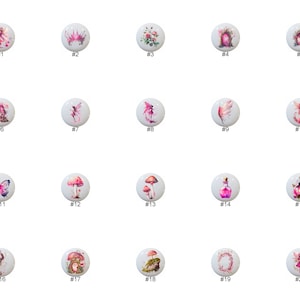 May include: Twenty ceramic knobs with various fairy-themed designs, including butterflies, mushrooms, fairies, and flowers. The knobs are white with pink and purple watercolor accents.
