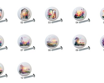 Floral Ceramic Dresser Knobs: Spring Mornings Decor, 1.5"