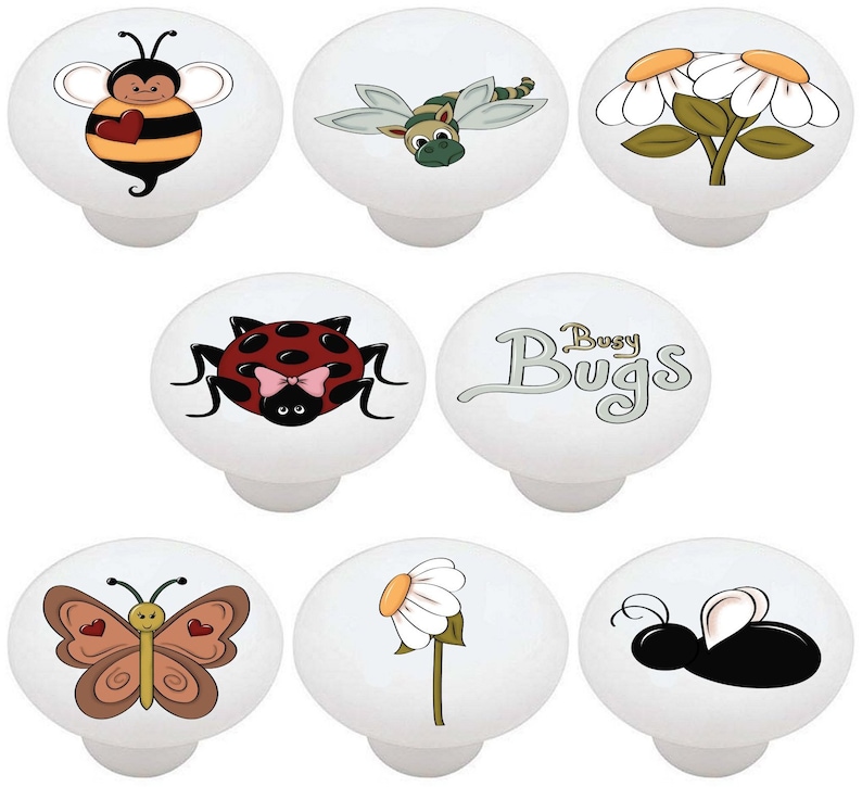 Insect Ceramic Drawer Knobs: Ladybug, Butterfly, Bee - Set of 8 imagem 1