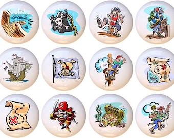 Set of 12 - Pirate Pirates Ceramic Drawer Pull Cabinet Knobs