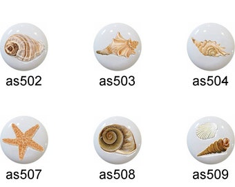 Seashell Ceramic Drawer Pulls: Beach Coastal Decor, 1.5" Knobs