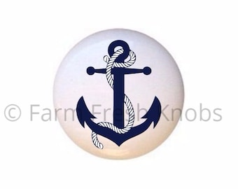 Navy Blue Nautical Ship Anchor Decorative Ceramic Dresser Drawer Pulls Cabinet Cupboard Knobs