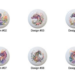 Floral Dragons by InstantClipArtOasis Images on 1.5" White Decorative Glossy CERAMIC Cabinet PULLS Dresser Drawer KNOBS