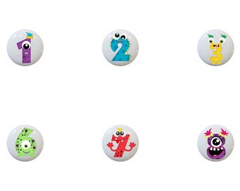 Monster Numbers Childrens Kids Room Decor Decorative Ceramic Dresser Drawer Pulls Cabinet Cupboard Knobs