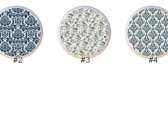 Blue Toile Ceramic Dresser Knob: French Damask Cabinet Pull