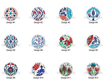 Iznik by MobyCatDesigns Images on White Decorative Glossy CERAMIC Cabinet PULLS Dresser Drawer KNOBS