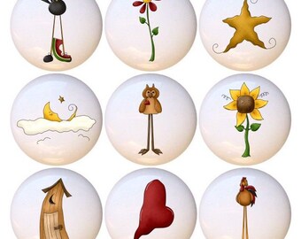 Country Ceramic Drawer Knob: Bird, Sunflower, Outhouse Designs