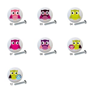 Owl Ceramic Dresser Knobs - Colorful Nursery Drawer Pulls (1.5 inch)