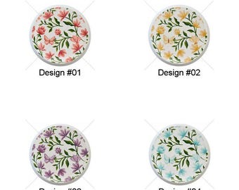 Floral Butterflies Pink Yellow Purple Blue Butterfly Images on 1.5" White Decorative Glossy CERAMIC Cabinet PULLS Dresser Drawer KNOBS