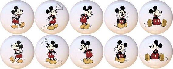 Set Of 10 Vintage Look Mickey Mouse Ceramic Drawer Pull Etsy