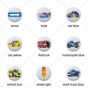 Transportation Ceramic Dresser Knobs: Car, Boat, Airplane, Firetruck