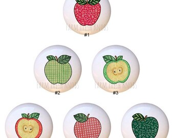 Fabric-look Apples Green Red DECORATIVE Glossy Finish Ceramic Dresser Drawer PULLS Cabinet Cupboard KNOBS