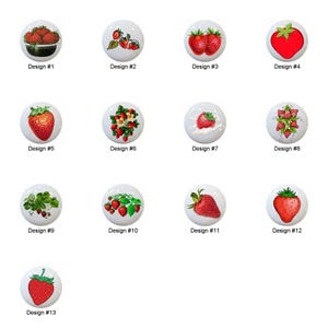 Strawberries Strawberry Miscellaneous Images on 1.5" White Decorative Glossy CERAMIC Cabinet PULLS Dresser Drawer KNOBS