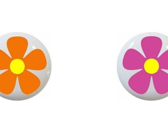 Funky Flower Ceramic Dresser Knobs: Colorful Decoupage Drawer Pulls