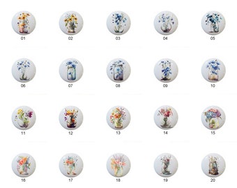 Flowers in the Jar by CrafeteriaPrints Floral Mason Jar Images on 1.5" White Decorative Glossy CERAMIC Cabinet PULLS Dresser Drawer KNOBS