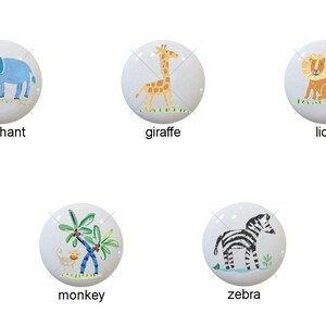 African Safari Wildlife Kids Elephant Giraffe Lion Monkey Images on 1.5" White Decorative Glossy CERAMIC Cabinet PULLS Dresser Drawer KNOBS