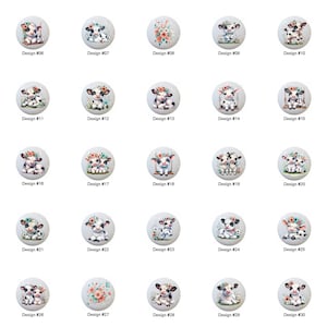 Cute Baby Cows by InfiniteIdeasMarket Blue & Coral Flowers Images on 1.5" White Decorative Glossy CERAMIC Cabinet PULLS Dresser Drawer KNOBS