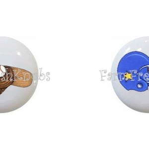 Kids Sports Baseball Football Room Images on 1.5" White Decorative Glossy CERAMIC Cabinet PULLS Dresser Drawer KNOBS