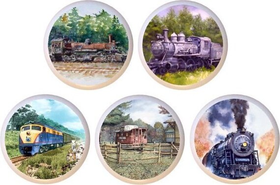 Set Of 5 Trains Decorative Glossy Ceramic Drawer Pulls Dresser Etsy