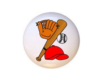 Baseball Ceramic Dresser Knob: Sports Decor, Handmade Decoupage
