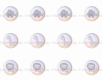 Safari Animal Ceramic Drawer Knobs - Set of 12