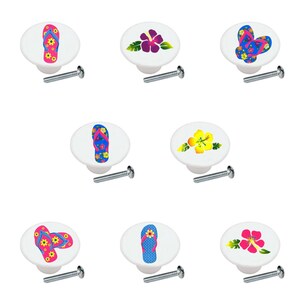 Hawaiian Hibiscus Ceramic Drawer Pulls: Tropical Decor Knobs