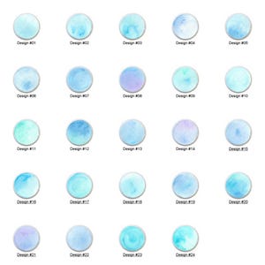 May include: A collection of 24 round watercolor designs in shades of blue, teal, and purple. Each design has a unique watercolor effect. The designs are labeled with numbers from 01 to 24.