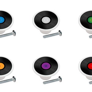 Vintage Retro 45rpm 33rpm Vinyl-look Records LP Album DECORATIVE Glossy Ceramic Cabinet Pulls Dresser Drawer Knobs